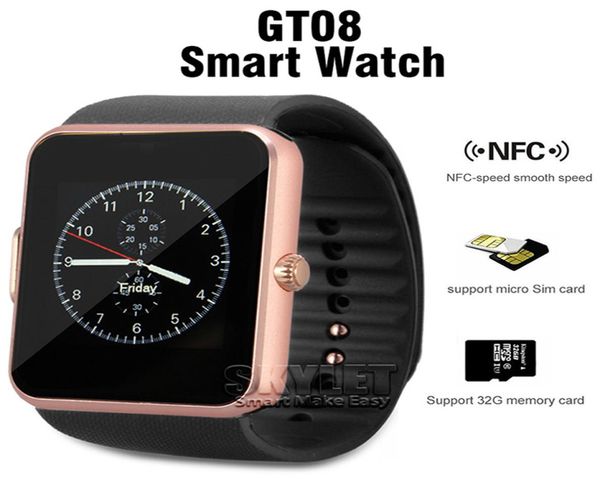 GT08 Умные часы Bluetooth со слотом для SIM-карты Умные часы для здоровья NFC для Android Samsung и смартфонов 144-дюймовый сенсорный экран Sm4132725