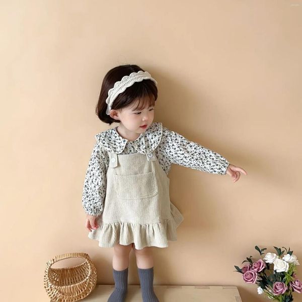 Mädchen Kleider 1 bis 6 Jahre 2024 Herbst Frühling Mädchen Nette Cord Prinzessin Hosenträger Baby Kleinkind Mode Rüschen Kleid Kinder