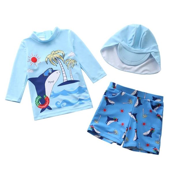 set Costume da bagno per bambini Ragazzo Costume da bagno per bambini Costume da bagno per bambini Berretto da spiaggia Costume da bagno per bambino Cartone animato Protezione solare divisa Costume da surf Costume da bagno 3 pezzi