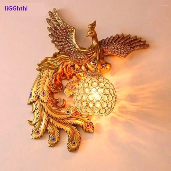 Lampade da parete Phoenix Light Indoor Moderna Resina Vintage Creative LED Oro Lampada da sconce Illuminazione Soggiorno Camera da letto Decorazione della casa Luci