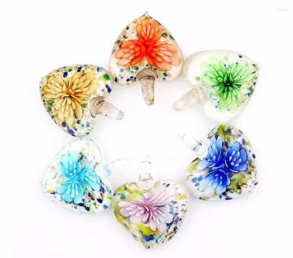 Colares Pingente QianBei Mix Cor Coração Pêssego Flor Fit Colar Atacado 6 Pcs Handmade Murano Lampwork Vidro