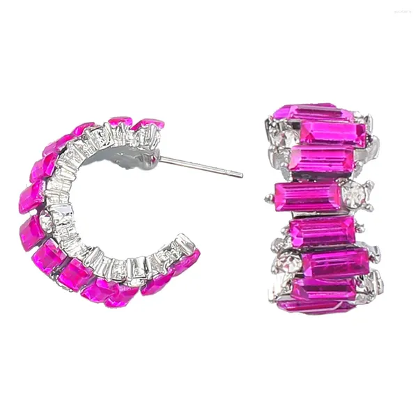 Ohrstecker, koreanischer Metall-Fuchsia-Bolzenohrring für Frauen, trendiger Kristall-C-förmiger, glänzender Zirkon, geometrischer Statement-Schmuck