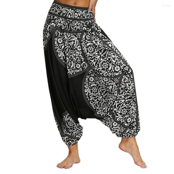 Aktive Hose für Damen, Boho, Yoga, Harem, Hippie, fließend, lässig, Strand, hohe Taille, Einheitsgröße