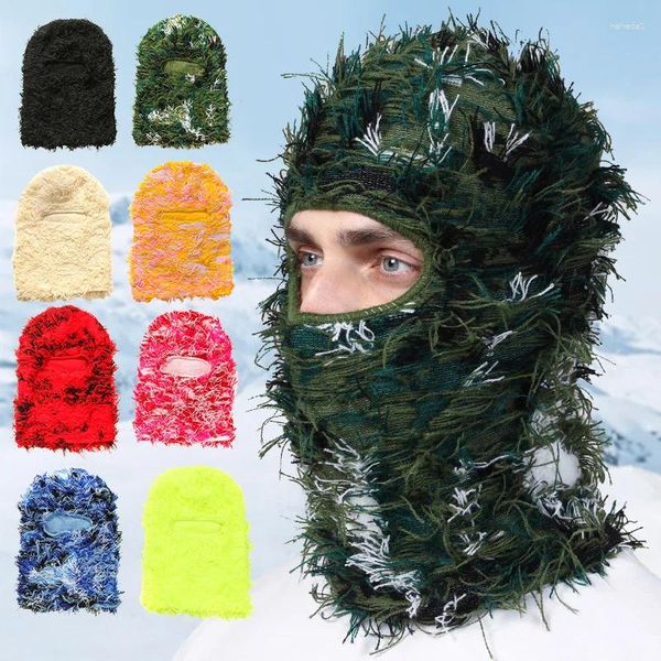 Bandanas Hip Hop Sturmhaube Distressed Strickmützen Vollgesichts-Skimaske Damen Outdoor Camouflage Fleece Mützen Herren Mütze Winter