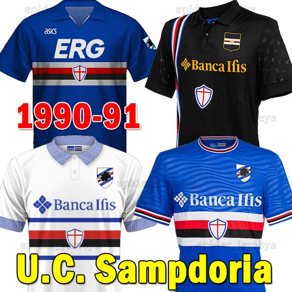 23 24 U.C. Sampdoria Fußballtrikots Retro 1990–91 Home Away Third Borini Esposito Vieira Quagliarella Verre 2023 2024 blucerchiato Fußballtrikot Herrenuniformen