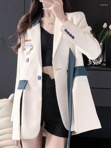 Kadınlar Takım Bahar Blazer Tasarımcısı Kıç Slit Uzun Kollu Üst Ofis Bayanlar Kore Moda Büyük Boyu Elbise Ceket Kadın Giyim 2023 TREND