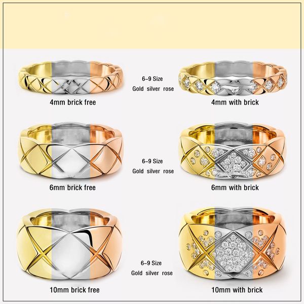 Ringe Damen Herren Bandring Designerring Modeschmuck Titanstahl Einzelgitterringe mit Diamanten Lässiges Paar Klassisch Gold Silber Rose Optionale Größe 6-11