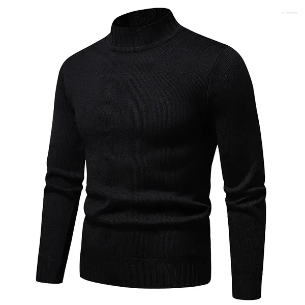 Maglioni da uomo 2024 Maglione casual da uomo a collo alto Autunno Inverno T-shirt tinta unita con fondo nero