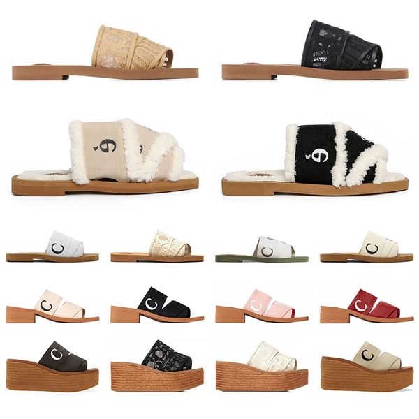 Pantoletten, Hausschuhe, berühmte Designer-Tory-Sandalen, Damen-Sandalen, Sliders von House Australia, Top-Qualität, strohgelb, pelzig, Flip-Plateau-Hausschuhe aus geprägtem Leder, Woody