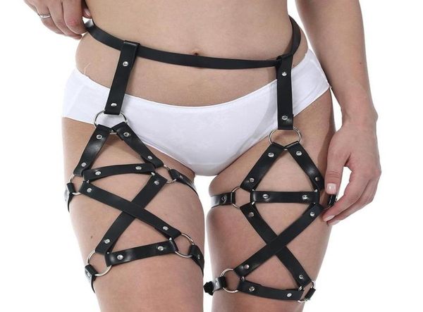 Cinture Donne sexy Giarrettiere in pelle Gamba gotica Imbracatura per il corpo Bondage Lingerie erotica Reggicalze Calze BDSM FetishBelts2596725