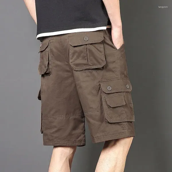 Pantaloncini da uomo cargo verde sopra il ginocchio mezza bermuda maschile pantaloni corti ampia tasca frontale elasticizzata in vita da uomo