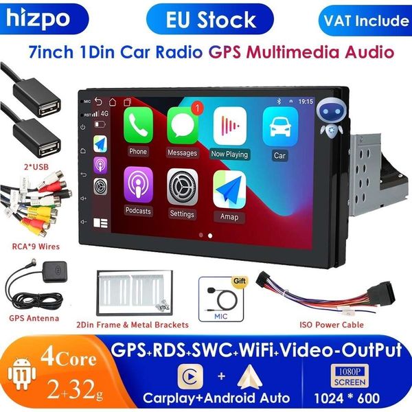 2GB+32GB Carplay 7inch 1 Din Android Otomatik Radyo GPS Evrensel Araba Multimedya Oyuncu Stereo 1din Video Çıktı Otomatik Audio Rds