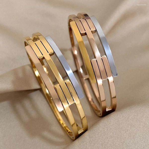 Armreif, klobige geometrische Edelstahl-Armbänder für Damen und Herren, elegant, geschichtet, breite Armreifen, Charme, wasserdicht, Schmuck, Paar-Geschenk