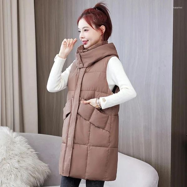 Gilet da donna 2023 Autunno/Inverno Giù Cotone Versatile Gilet senza maniche Cappotto Medio Lungo Moda Versione coreana Canotta da donna Giacca