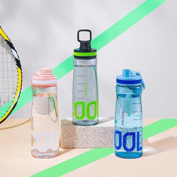 Su Şişeleri Şişe Sport Shaker Spor Salonu Hava Yukarı Drinkfles İçme Seyahat Bouteille Plastik Şeffaf Vide Plastik