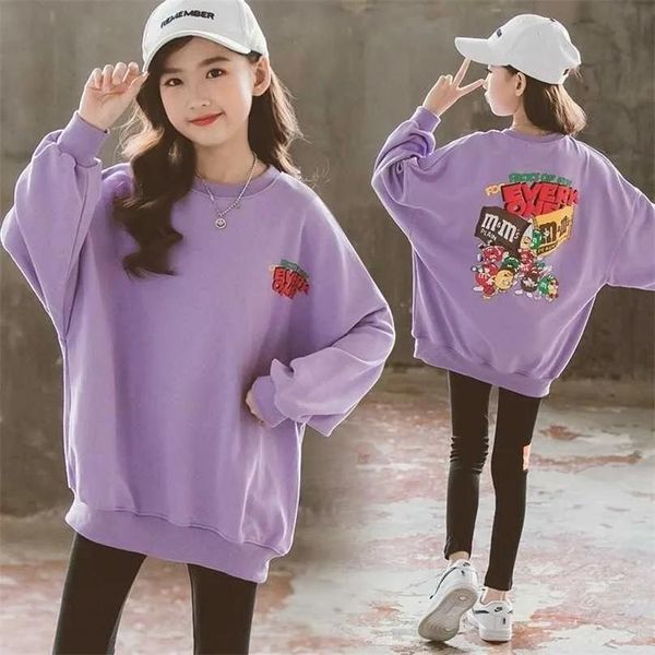 Felpe Ragazze Felpa in cotone Sciolto Causale Viola Top taglia 8 10 12 13 14 anni Felpe con cappuccio Adolescenti Vestiti 211110