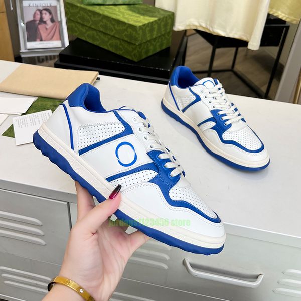 Tendência tênis luxo couro de bloqueio de cor casais vintage carta casual sapato designer moda couro genuíno homens mulheres pequenos sapatos brancos azul