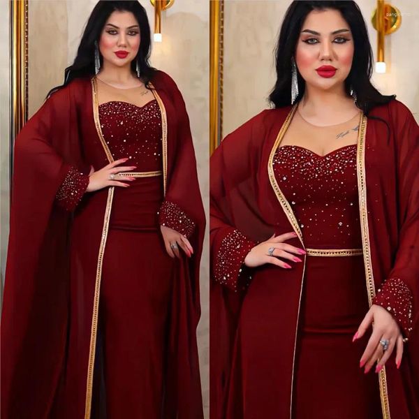 Ethnische Kleidung Naher Osten Grenzüberschreitende muslimische Abaya Damen Strass Licht Luxus Kleid Set Mesh Perlen Zweiteilig