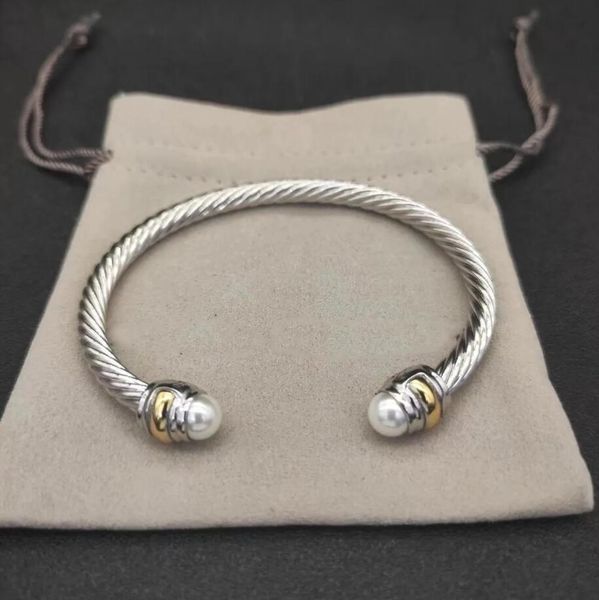 Bracciale di lusso Dy Designer di lusso Twisted Pearl Head Moda donna Braccialetti twist versatili Gioielli Regali di nozze placcati in platino 5 mm di spessore