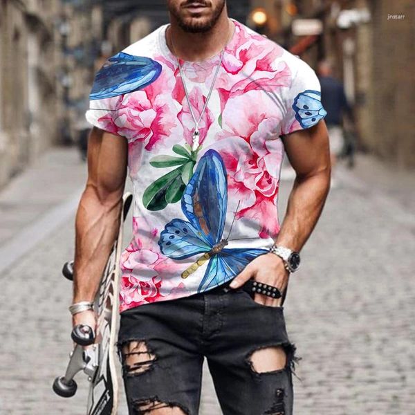 T-shirt da uomo T-shirt con motivo a farfalla 3D squisito Moda natalizia Tendenza casual Personalità Festa di Babbo Natale Oversize Confortevole