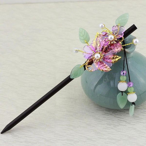 Broschen Retro Blume Quaste Haarnadel Hanfu Holz Haar Stick Alten Stil Ornament Mädchen Kopfschmuck Braut Schmuck Hochzeit Zubehör