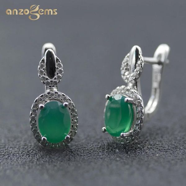 Huggie Anzogems Orecchini a cerchio in agata verde naturale africana in argento sterling 925 con pietre preziose 8 * 6mm per orecchini da donna