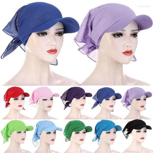 Cappelli a tesa larga Cappellino da donna Visiera parasole con berretti turbante pre-legati Sciarpa per la testa Hijab Soild Colore Spiaggia musulmana Cappello da esterno moda femminile