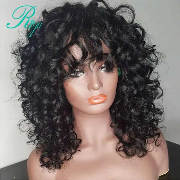 Perucas kinky encaracolado bob peruca dianteira do laço com franja 150% densidade 13x4 peruca dianteira do laço sintético pré arrancado curto peruca brasileira