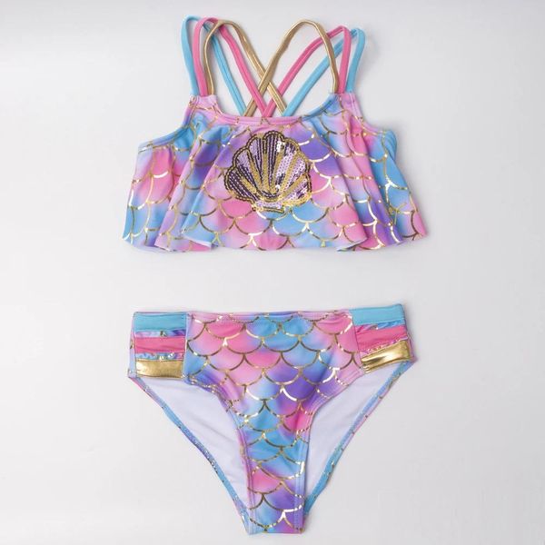 Set Mädchen 2 Stück Badeanzüge Meerjungfrau Muster Badeanzüge Kinder Bademode Mädchen Bikinis Set Kinder Biquini Infantil Badeanzug