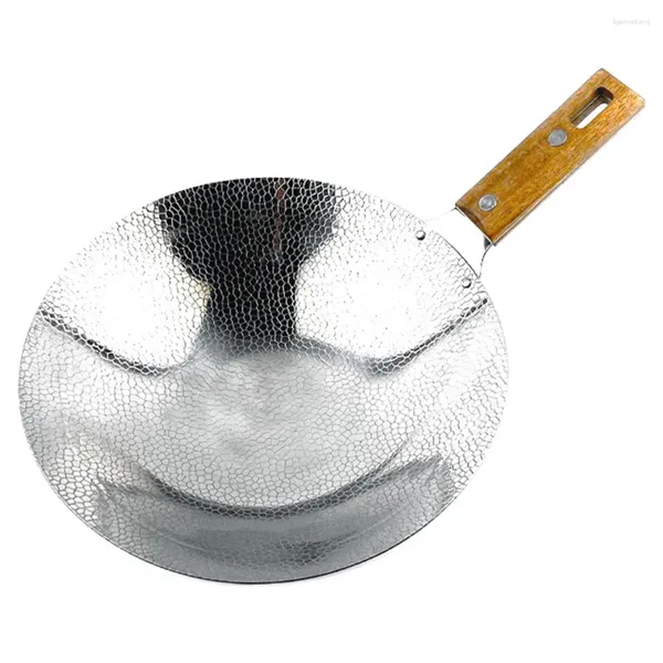 Panelas de aço inoxidável grelha wok metal com alças panela pequena utensílio de cozinha madeira todos os dias para fogões casa fornecimento