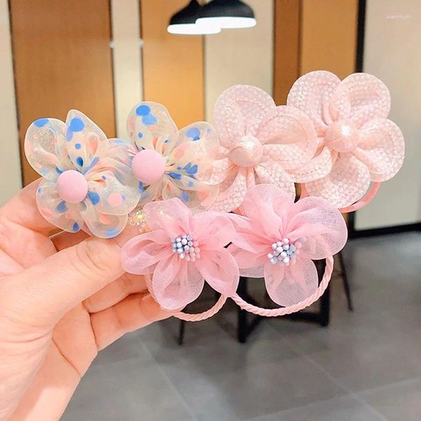 Acessórios para o cabelo crianças menina flor elástico hairbands princesa laços anéis de rabo de cavalo titular hairpin doce bonito headdress terno