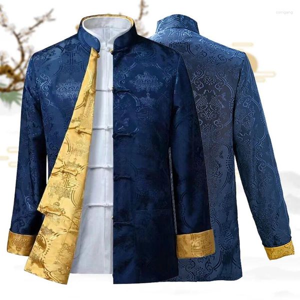 Camisas casuais masculinas estilo chinês moda tang terno desgaste gola de manga longa hanfu vestido duplo antigo