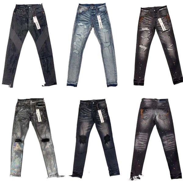 Фиолетовые джинсы 2023 новые модные мужские джинсы в стиле вышивки высокого качества прямого дизайна ретро уличные повседневные спортивные штаны оптом