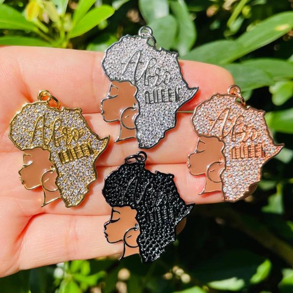 Armbänder 5 Stück Afrika Karte Afro Queen Charms für Frauen Armband Halskette Herstellung Black Girl Anhänger vergoldet Handwerk Schmuck Zubehör