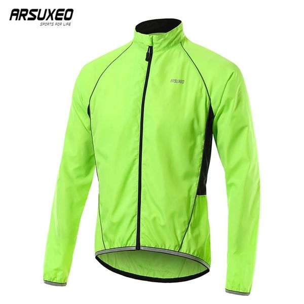 Giubbotti Arsuxeo Uomo Giacca da ciclismo Antivento Impermeabile Maglie da bici Abbigliamento da Mtb Giacca a vento da corsa Cappotto antivento da bicicletta sottile Riflettente