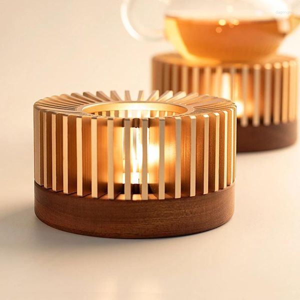 Castiçais Giemza liga base de madeira suporte decoração chá luz moda peça central moderna e minimalista rack castiçal copo
