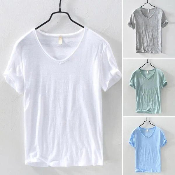 Homens camisetas Homens T-shirt Fino Tee Verão V-Pescoço Respirável Leve Manga Curta Cor Sólida para Casual Wear Bottoms