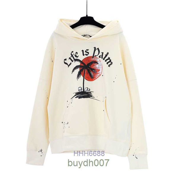 2024 Moda Hoodie Designer Marca Palmangelsweater Moletom para Homens e Mulheres Sunset Coconut Tree Speckler Letter Print e Loose Relaxed Hooded Trend Qmv7