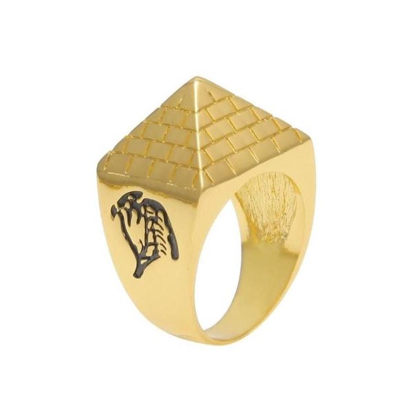 Anelli a fascia Uomo Hip Hop Anello in oro Gioielli Moda Egitto Piramide Punk Retro Lega di metallo Anelli5578688 Consegna di goccia Dhjta