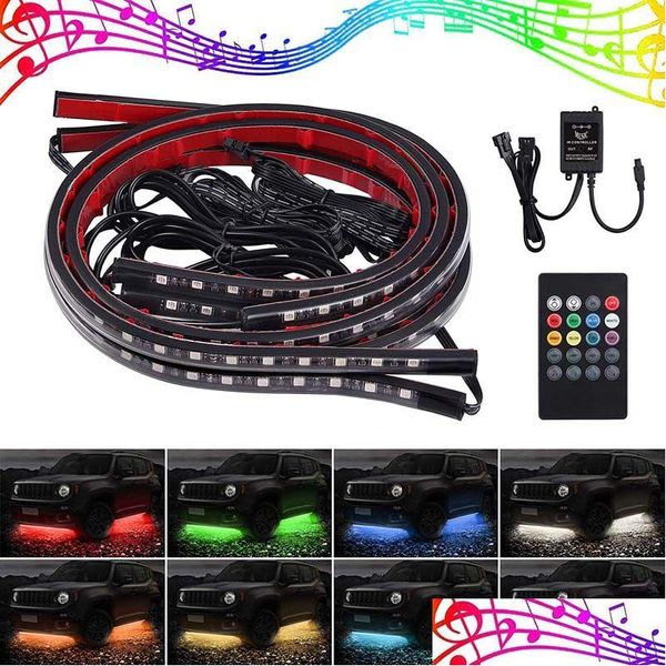 Luzes decorativas Carro Bluetooth Underglow Light Chassi sem fio 90x120cm Atmosfera Bar Kit de iluminação remota com controle de som Drop Dhbga