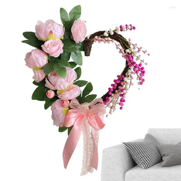 Dekorative Blumen Valentinstag Türschild Herzförmige künstliche Frühlingskranz Girlande Willkommen Festival Behänge Dekor für