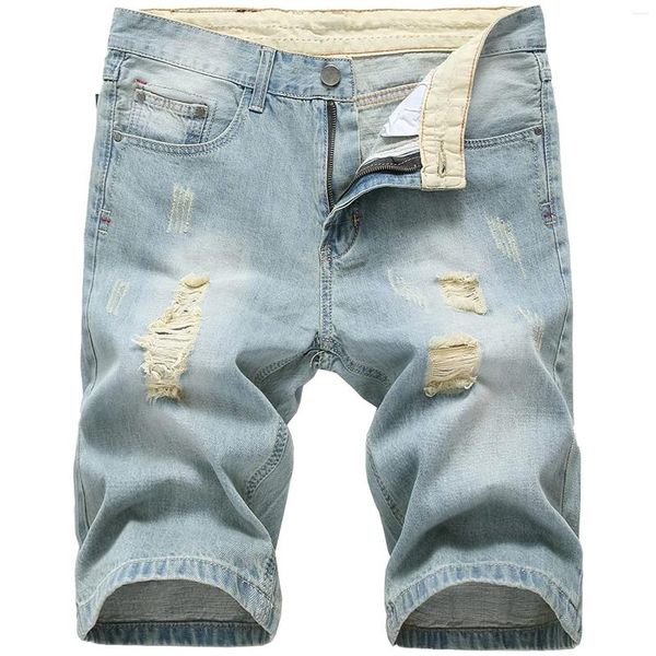 Pantaloncini da uomo 2024 Jeans estivi da uomo pantaloni in denim strappati blu design alla moda slim dritti maschili corti Hombre