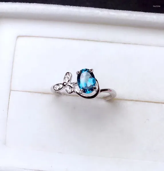 Cluster-Ringe, klarer blauer Topas-Edelstein-Ring mit 925er Silber, edler Schmuck, natürlicher Edelstein, gute Ozeanfarbe, Mädchen-Geburtstag, Jahrestagsgeschenk