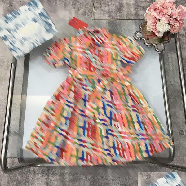 Mädchen Kleider 23SS Prinzessin Sommerkleid Kinder Designer Kleidung FL Farbe Logo Revers Gürtel Kurzarm Hohe Qualität Drop Lieferung Baby M Dhedi