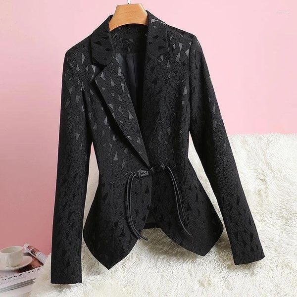 Ternos femininos S-3XL Mulheres Blazer Jaqueta Curta Slim Primavera Outono Casual Retro Escritório Trabalho Plus Size Preto Bege