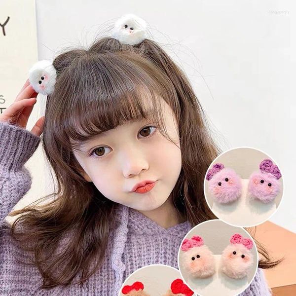 Accessori per capelli Clip laterali per palle di pelo invernali per bambini Simpatico peluche per ragazze Principessa Cartoon Bangs Mini Kids