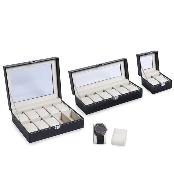 Ringe Neue Pu-leder Uhrenbox Schwarz Herrenuhr Aufbewahrungsbox Fall mit Fenster Schmuck Frauen Geschenk Fall Mode Display Schmuckschatulle