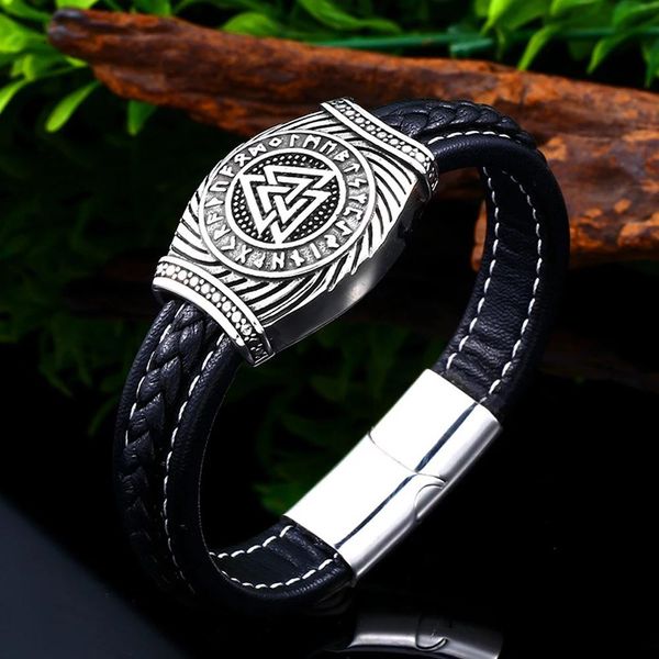 Bracciale vintage Odin Rune Bracciale vichingo per uomo Boy Norse 316l Acciaio inossidabile Biker Viking Compass Bracciale Moda Amuleto Gioielli