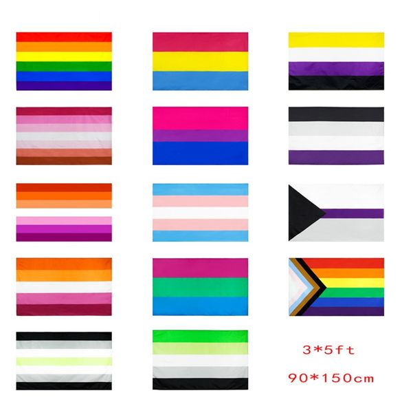 19 stili Poliestere Bandiera Gay 90x150 cm Arcobaleno Cose Orgoglio Bisessuale Lesbiche Pansessuale LGBT Banner Accessori Bandiere P218