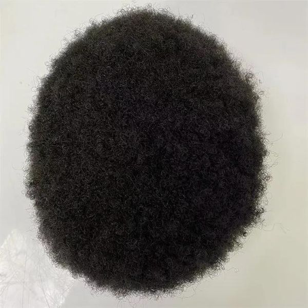 Perucas brasileiras virgem cabelo humano pedaço afro-americanos 4mm afro kinky curl mono peruca cor preta 3 # unidades de renda para homens negros 6x8 6x